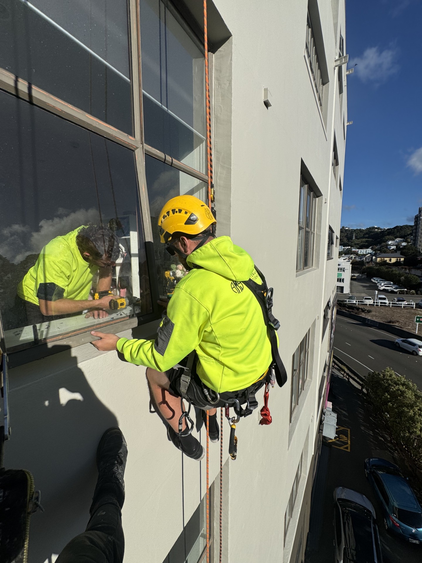 Technician investigating a building leak